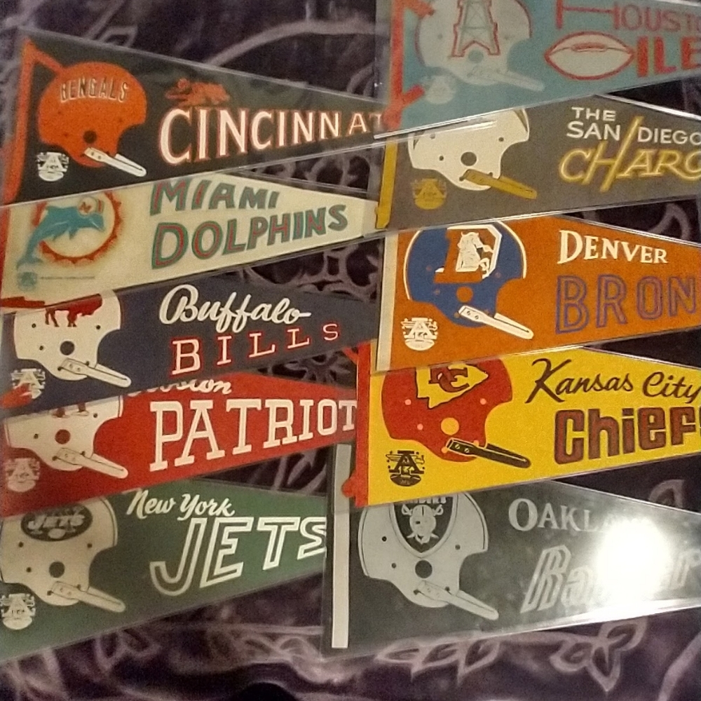 Afl vintage rare,collectible.pro football pennants,from( that)other league..lol.
